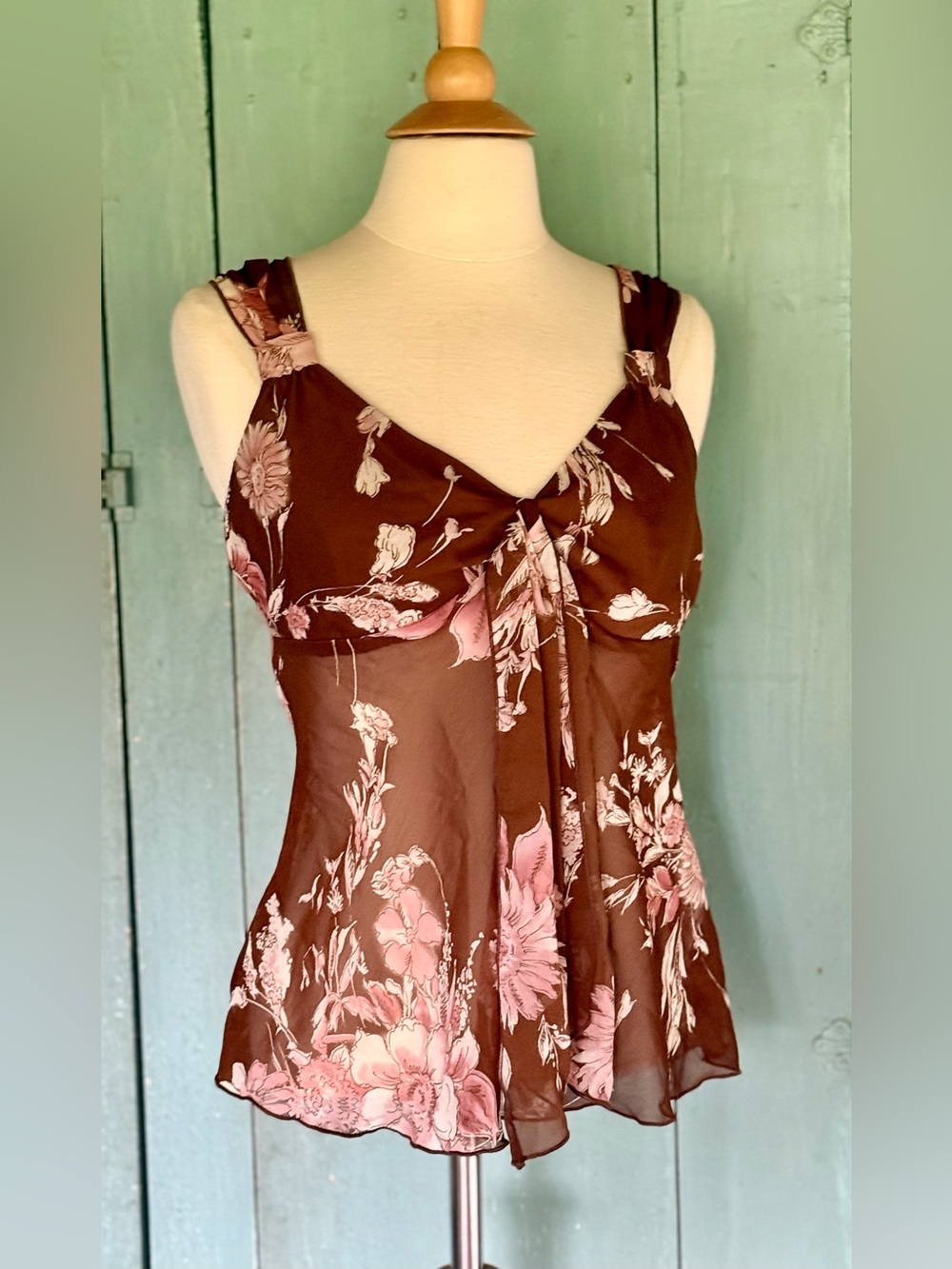 SOLD! -No Longer Available- Byer California Fitted Brown Floral Tie Top Cami L